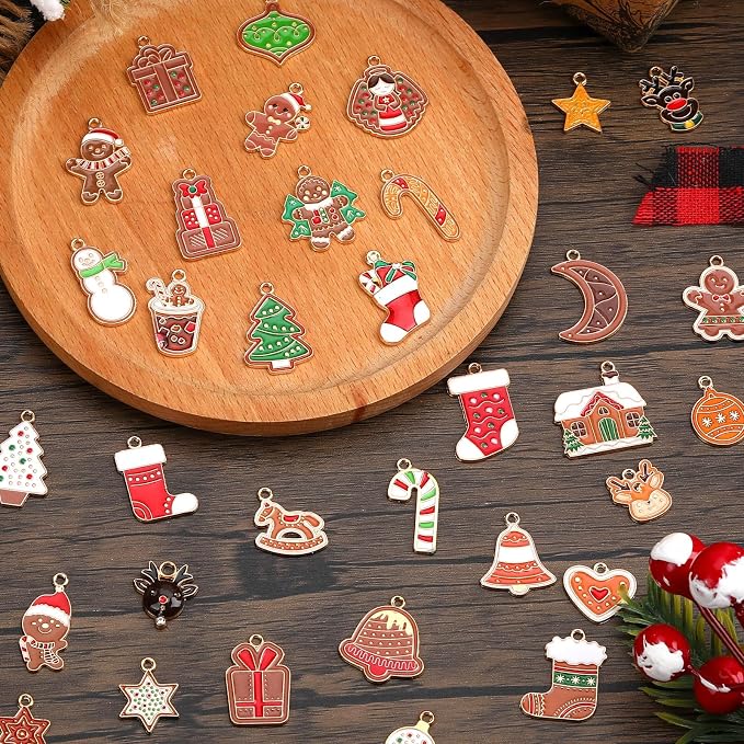 SANNIX 110Pcs/55 Pairs Christmas Charms, Gingerbread Man Charm Holiday Gold - Image 4