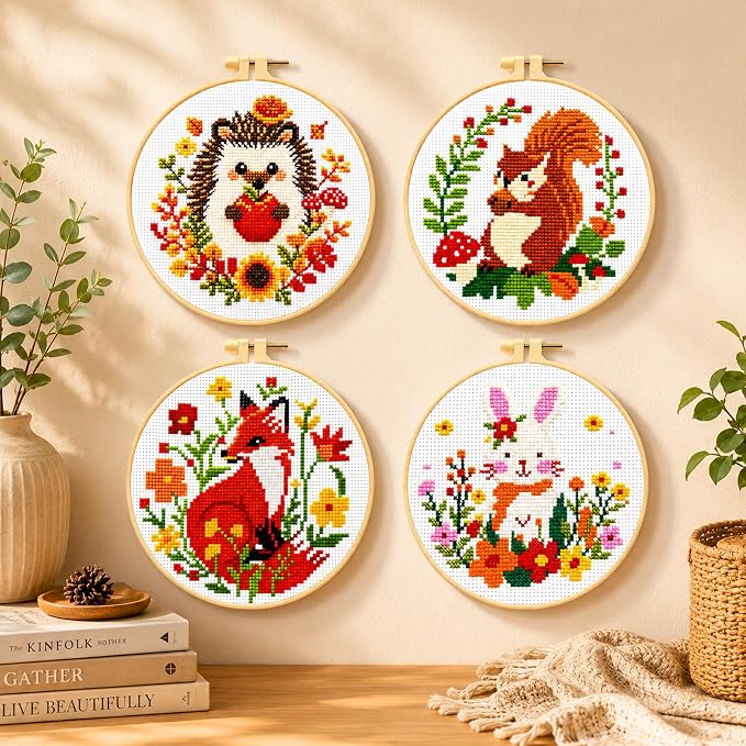Zhenqing 4 Pack Woodland Animal Stamped Cross Stitch Kit, 11CT Printed Fox - Image 3