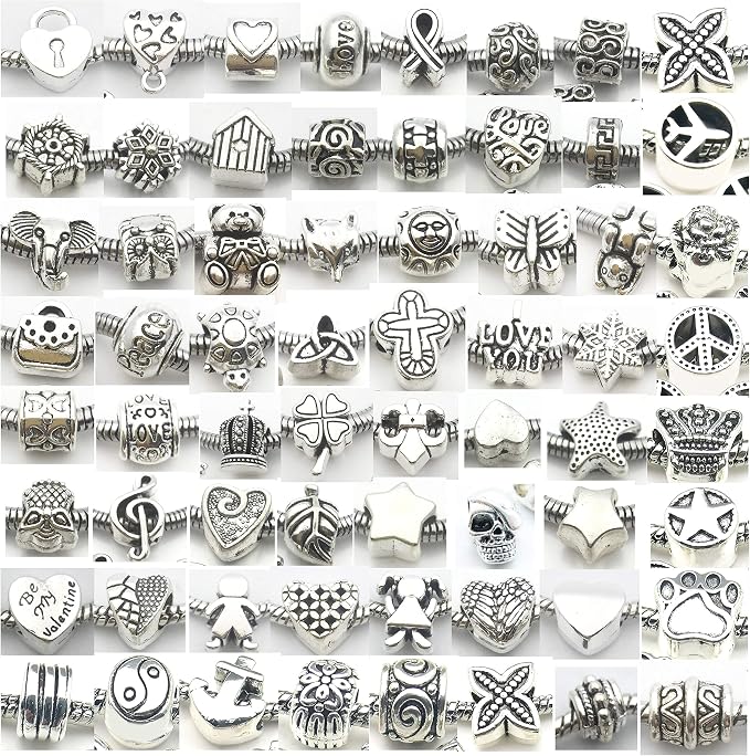 55pcs Assorted Alloy European Large Hole Beads Metal Spacer Charms Bead - Image 2