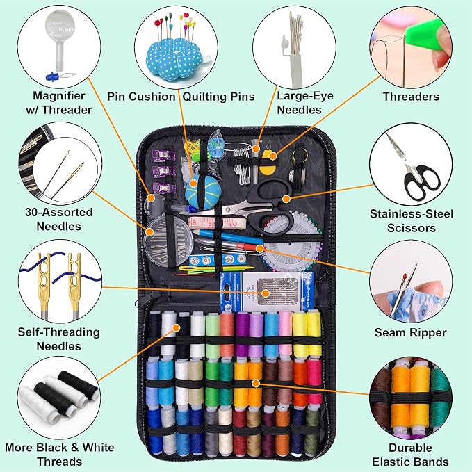 Vellostar Large Sewing Kit for Adults & Beginners – Portable Needle and Thread - Image 2