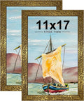 KTKDE 11x17 Picture Frame Set of 2, Ornate Vintage Gold Poster Frames by KTKDE
