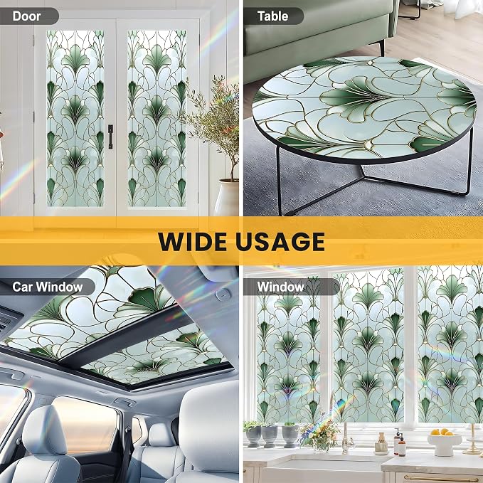 Stained Glass Window Privacy Film: Non-Adhesive Sun and Landscape Mosaic Design - Image 8