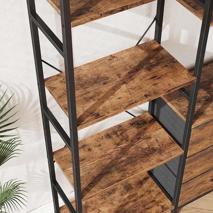 AFLUI Triple Bookshelf with 3 Fabric Drawers, 4-Tier Book Shelf and 10 Display - Image 6