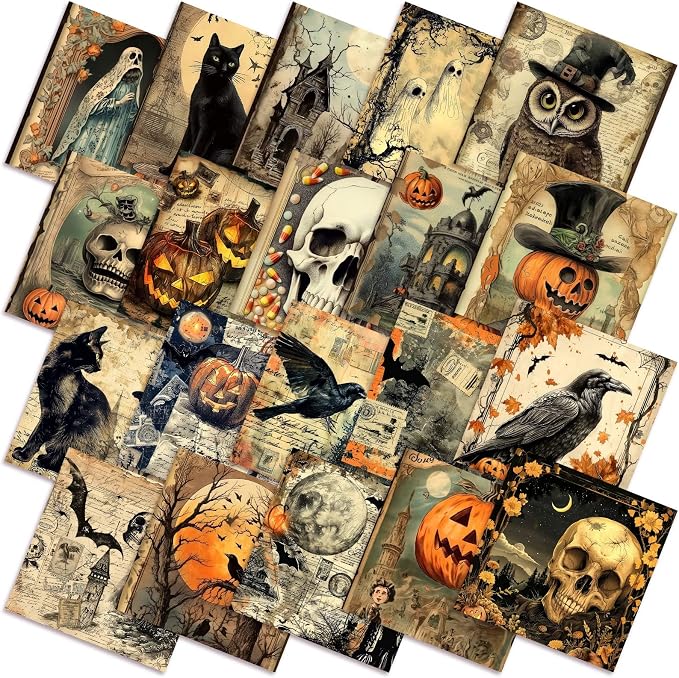 HunnmingRe 20 Pcs 10''x10'' Vintage Halloween Quilting Fabric Square Spooky by HunnmingRe