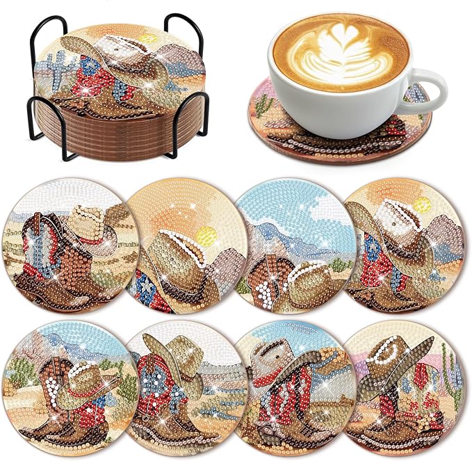 Cumule 8 Pcs Cowboy Diamond Art Coasters Kit by cumule