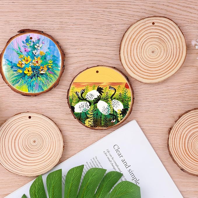 30 Pack Wood Slices for Crafts, 2.4-2.8In Unfinished Natural Wood Rounds - Image 7