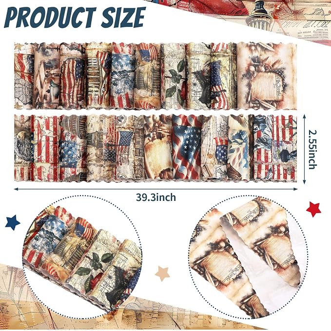 Hosuly 40 Pcs Vintage Patriotic Quilting Fabric Roll Red White Blue Americana - Image 2