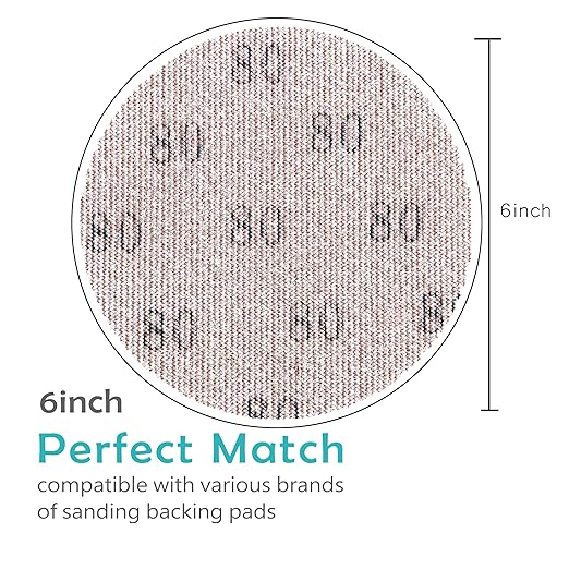 Mesh 5 inch 6 inch Sanding Discs 35PCS Hook and Loop Sanding Discs, Dust-Free, Ideal for Metal, Wood, Composites, Stock Removal, and Fine Finishing (6in, 80 Grit)