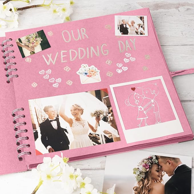 Bstorify 10 x 10 Inches Scrapbook Album 70 Pages Pink Thick Kraft Paper Corner - Image 4