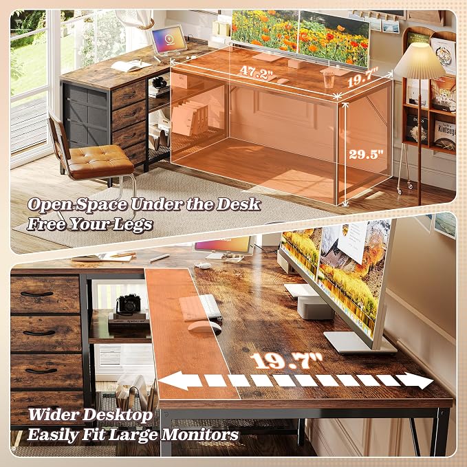 PRAISUN 61" L Shaped Desk with Power Outlets & USB-C Port, Reversible Computer - Image 6
