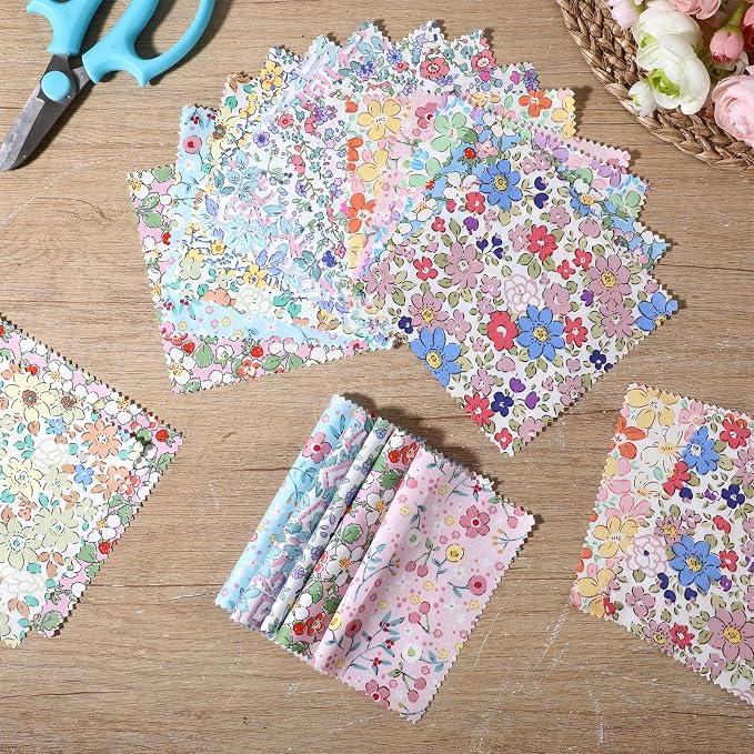 84 Pcs Charm Packs for Quiltings, Colorful Bright Pastel Spring Floral Print - Image 6