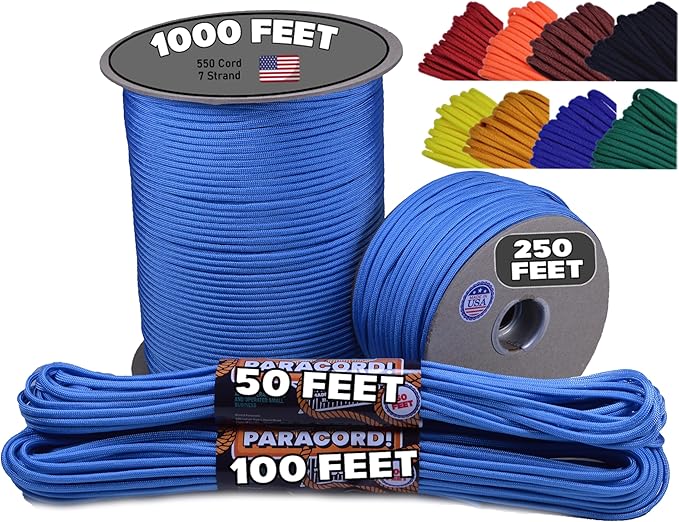 BORED? PARACORD! 550 lb Paracord - Ideal for Crafting, Camping, DIY Projects, Active & Military Outdoors - Strong Survival Rope - Tactical Parachute Cord Type III - Tarheel Blue 50 Feet