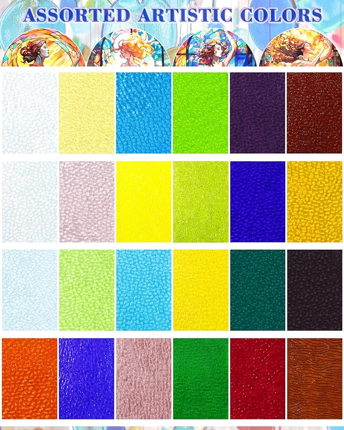FIVEIZERO 24 Sheets Textured Stained Glass 4x6 Inch – Patterned Cathedral Glass - Image 2