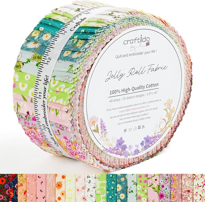 Craftido-20 Options-100% Cotton Jelly Roll Fabric Precut Strips by Craftido