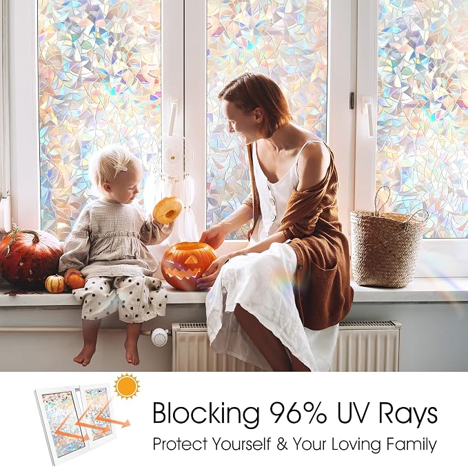 STATINT Stained Glass Privacy Film, UV Blocking Rainbow Static Cling - Image 3