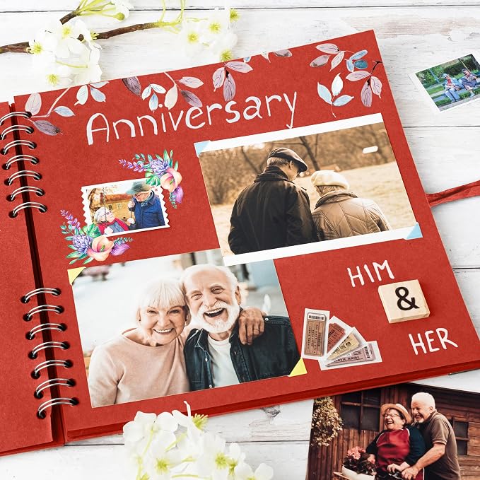 Bstorify 10 x 10 Inches Scrapbook Album 70 Pages Red Thick Kraft Paper Corner - Image 6