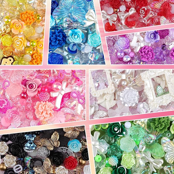 350 Pieces 3D Resin ABS Colorful Rose Flower Bows Butterfly Charms - Image 8