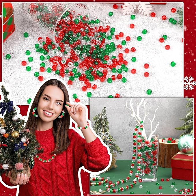 UPINS 1200Pcs Christmas Pony Beads, Glitter Red Green Transparent Pony Beads - Image 6