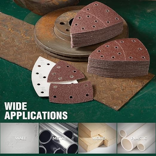 S SATC 50 PCS Mouse Sander Sandpaper 11 Holes 60 Grit Detail Sander Sandpaper Palm Sander Paper Hook and Loop Sander Pads Triangular Sanding Sheets