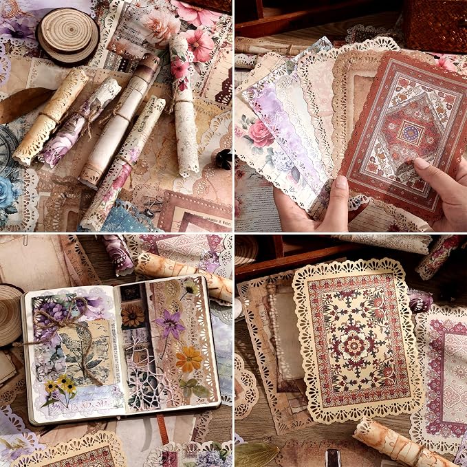 66 Sheets Lace Edged Scrapbook Paper Set, 6 Packs Vintage Decorative Paper - Image 3