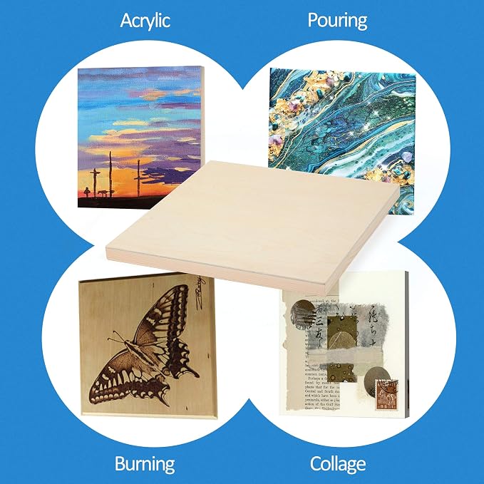 Falling in Art 4 Pack 12x12’’ Unfinished Birch Wood Panels Kit - Image 2
