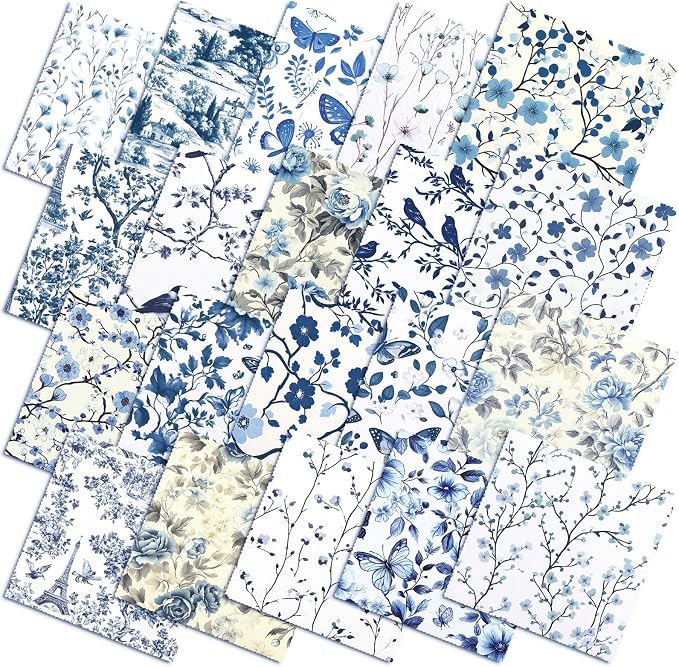 HunnmingRe 20 Pcs 10''x10'' Blue White Flower Quilting Fabric Square by HunnmingRe