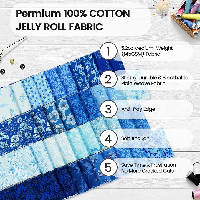 Craftido-20 Options-100% Cotton Jelly Roll Fabric Precut Strips - Image 6