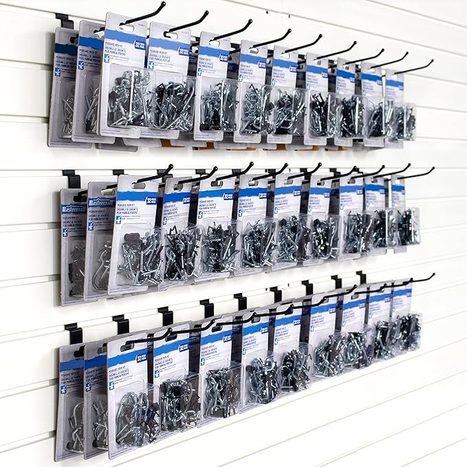 POETISKE Slatwall Hooks 32PC 12 Inch, Heavy Duty Pegboard Gridwall Display Hooks for Retail, Garage Organization, Black