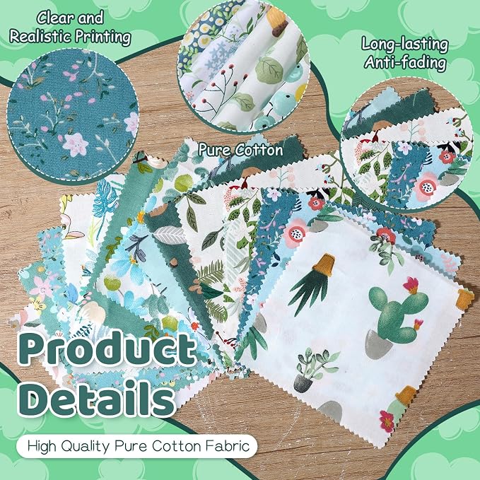 168 Pcs Green Charm Packs for Quiltings, Cotton Quilting Fabric Bundles - Image 3