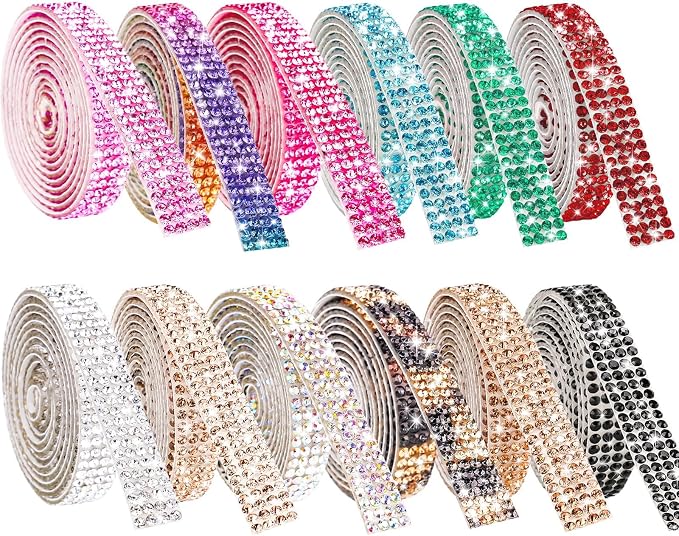 NiArt Self Adhesive Crystal Rhinestone Diamond Ribbon 12 Rolls 0.9cm Wide Total by NiArt