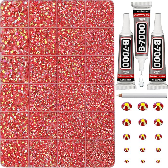 33000Pcs Red AB Rhinestones for Bedazzling, Different Sizes 2-6mm Flatback Gems by Worthofbest