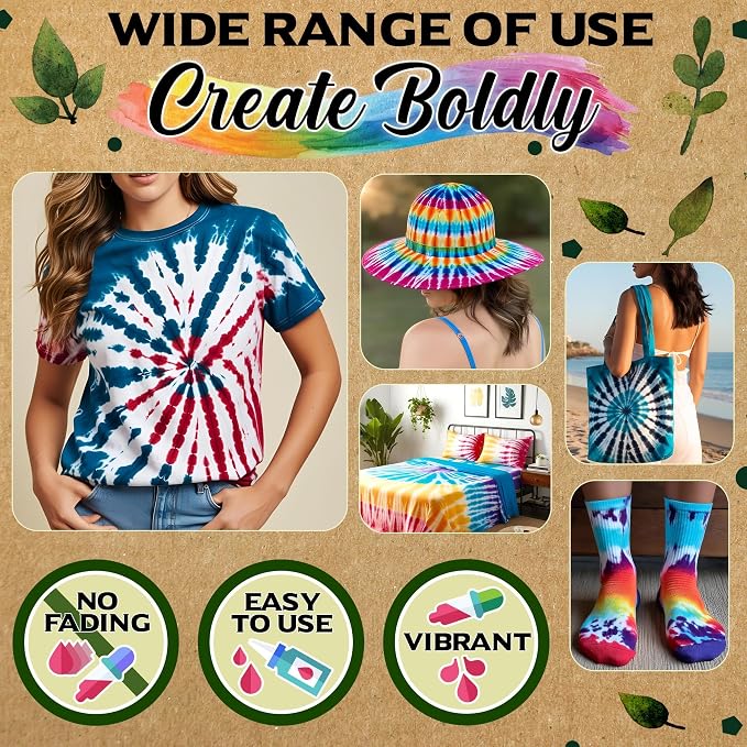 Jim&Gloria Tie Dye Kit, 36 Tiedye Powder 12 Larger Bottles Fabric Dyes - Image 5
