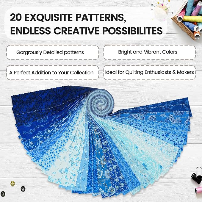 Craftido-20 Options-100% Cotton Jelly Roll Fabric Precut Strips - Image 3