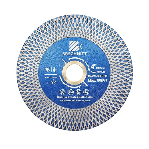 Diamond Porcelain Tile Saw Blade - BRSCHNITT 4" Super Thin Diamond Cutting Grinding Disc with X Teeth Arbor 7/8“-5/8“ for Ceramic Tiles,Granite,Marble Angle Grinder Circle Saw Blade