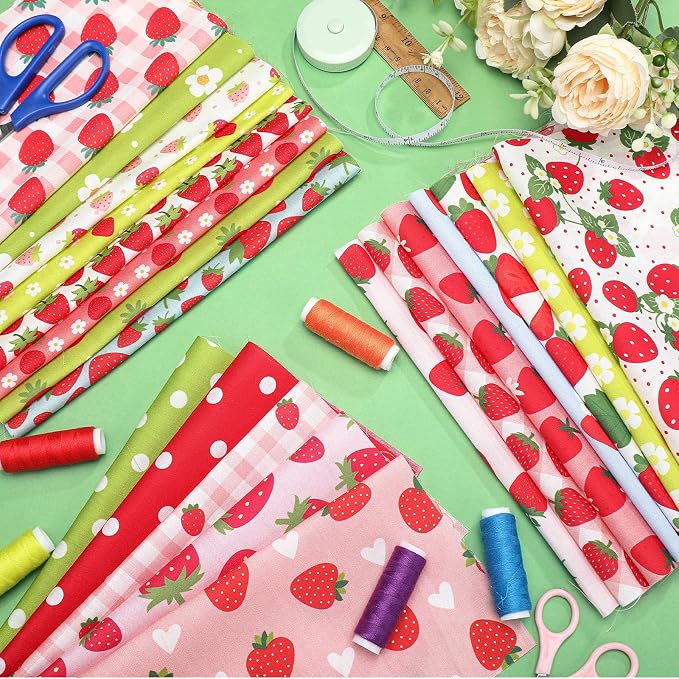 HunnmingRe 20 Pcs 10''x10'' Strawberry Quilting Fabric Square Strawberries - Image 5