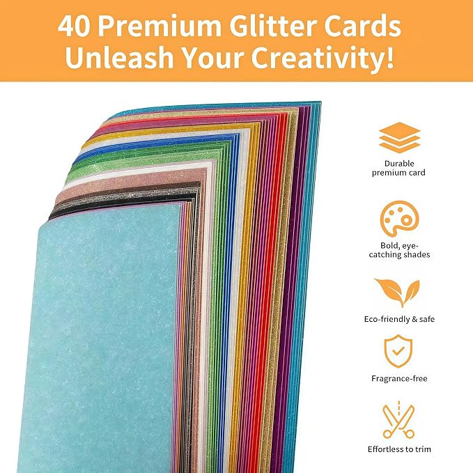 20 Colors 40 Sheets Glitter Cardstock, Cardstock Paper, Premium Sparkly Cricut - Image 9