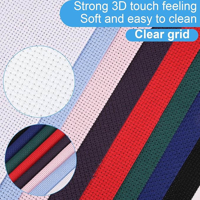 8 PCS Cross Stitch Aida Fabric 14 Count, 8 Colors 9.8 by 9.8 Inch, Classic - Image 3