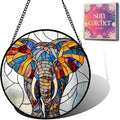 Elephant Acrylic Suncatcher Faux Stained Glass Window Hanging 9.8" | Birthday by Unknown