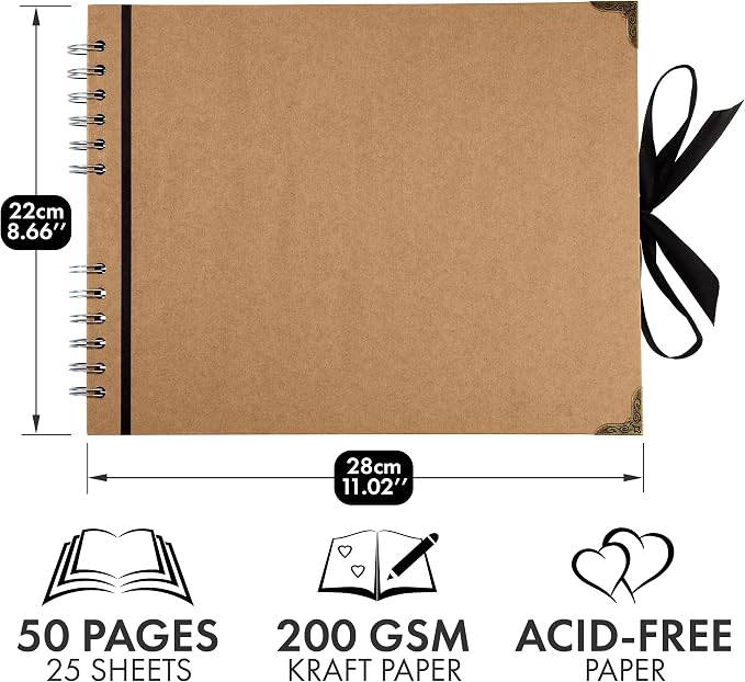 Bstorify Large Scrapbook Photo Albums 50 Pages Brown Thick Kraft Paper - Image 2