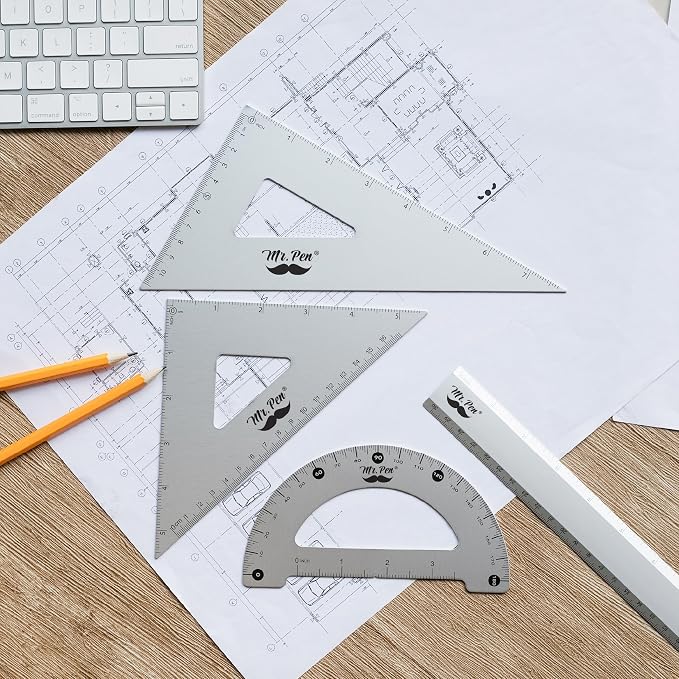 Mr. Pen- Metal Geometry Kit, 4 Pack, 45° & 30°/60° Set Squares | 6" Protractor - Image 7