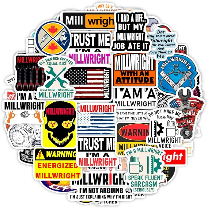100Pcs Millwright Stickers for Hard Hat for Water Bottle and Laptop by BulbaCraft