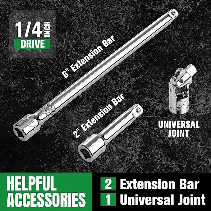 SK 1/4" Drive Socket Set with 216-P Quick-Release Ratchet, 50-Piece, SAE & Metric, SuperKrome Finish, Premium CR-V Construction, with Storage Suitcase