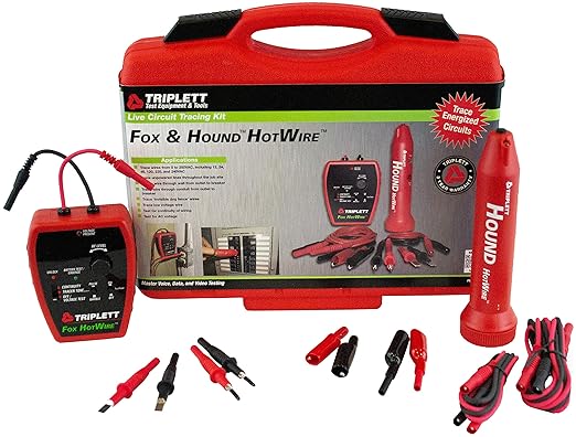 Triplett 3388 Fox & Hound HotWire Live Wire Tone and Probe Wire Tracing Kit with Adjustable Sensitivity - Traces Wires from 0 ~ 250 VAC and up to 1000 ft,Black