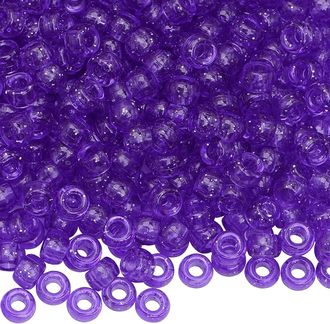 1000Pcs Pony Beads Bracelet 9mm Purple Glitter Plastic Barrel Pony Beads by Auvoua