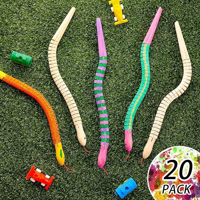 BBTO 20 Pieces Wooden Snake Bulk Jointed Flexible Unfinished Wooden Wiggly Snake - Image 5