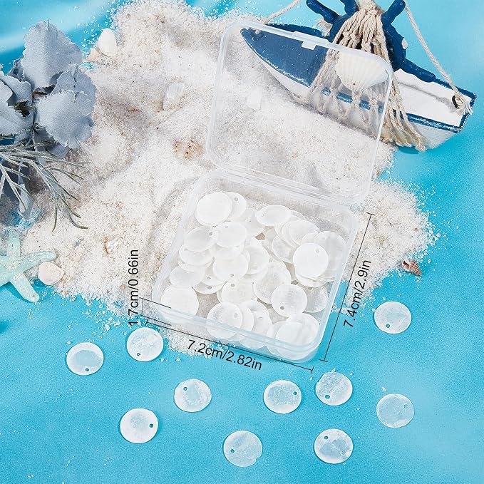 SUNNYCLUE 1 Box 100Pcs Shell Charms Seashell Charm Capiz Shells 15mm Flat Round - Image 6