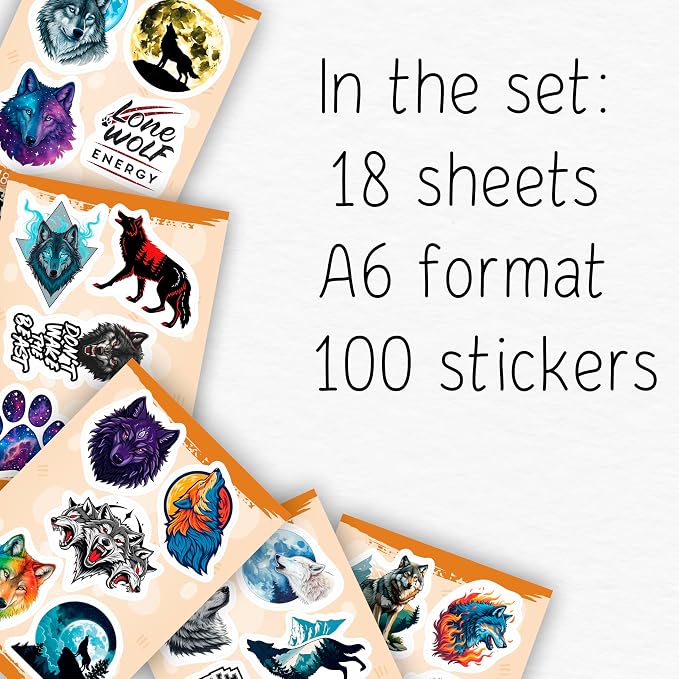 100Pcs Wolf Stickers for Water Bottle, Laptop - Image 2