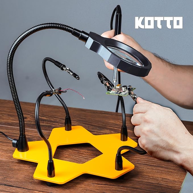 KOTTO LED Lighted Magnifying Third Hand Soldering PCB Holder Tool Five Arms - Image 8