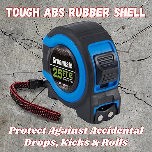 Greendale - 6 Pack - 25 ft Tape Measures - Easy to Read Fractions to 1/8th inch - Magnetic Tip - Thumb and Quick Lock - Autowind - Belt Clip - Blue