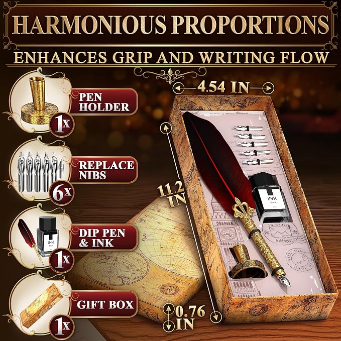Red Feather Quill Pen and Ink Set - Image 2